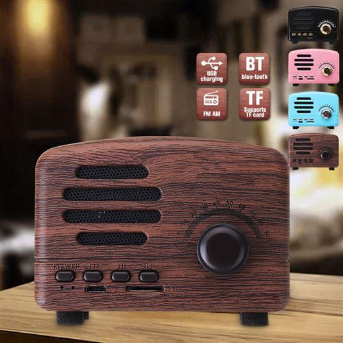 TF Card Slot USB Portable Radio Vintage Speaker Sans fil Couleur du grain du bois