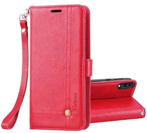 Housse pour Samsung Galaxy A70 Housse Coque Etui de luxe Portefeuille Porte Carte Et Billet (avec support integré) Rouge