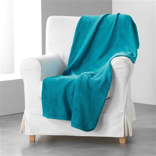 Jete de canape 180 x 220 cm coral uni louna Bleu lagon