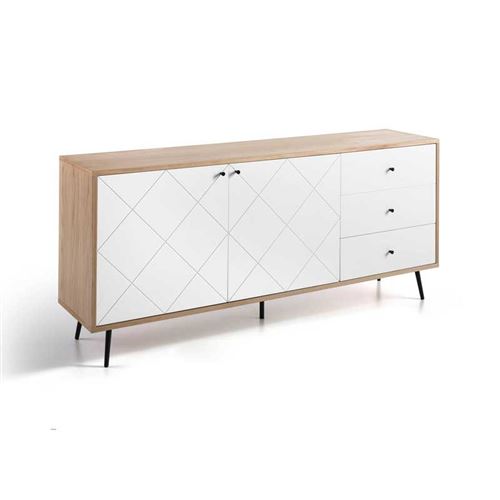 Buffet 2 portes Chêne/Blanc motifs géométriques - WHAKATANE