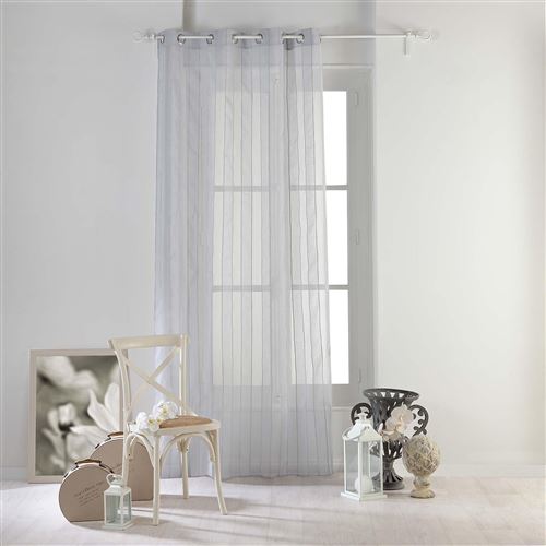 Panneau a oeillets 140 x 260 cm voile sable raye nuage Gris