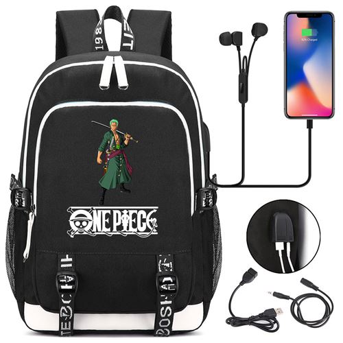 Sac à dos college One Piece avec port de chargement 44*15*30cm Roronoa Zoro - Noir