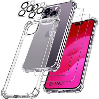 Coque pour iPhone 15 Pro Silicone Antichoc et 2 Verres Trempés Ecran+ 2  Protection Caméra Arrière - BOOLING - Coque et étui téléphone mobile -  Achat & prix