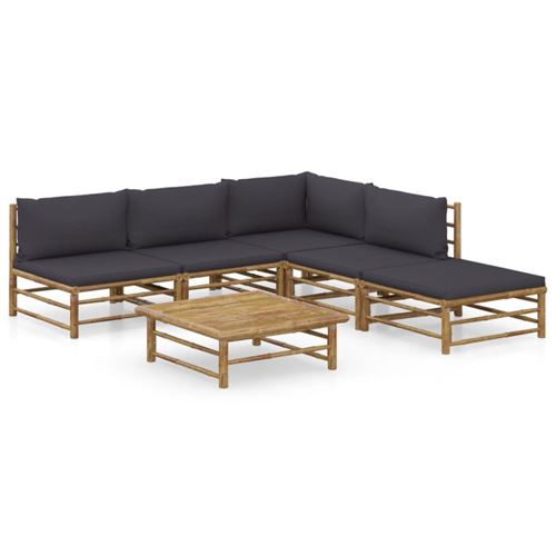 Mercatoxl - Salon de jardin 6 pcs avec coussins gris fonc&eacute; Bambou