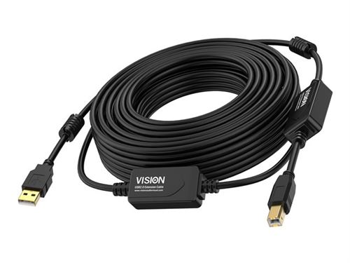 Vision - Câble USB - USB (M) pour USB type B (M) - USB 2.0 - 10 m - rappel actif en ligne - noir