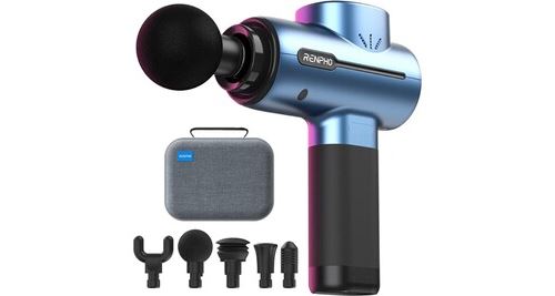  Pistolet de massage musculaire profonds avec 5 t&ecirc;tes de massage, ultra silencieux pour r&eacute;cup&eacute;ration de fatigue bleu 