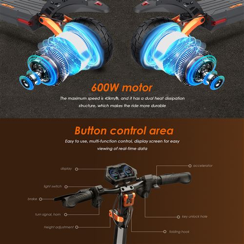 KUGOO G2 Pro Trottinette électrique pliant Moteur sans balais 600W Vitesse  maximale 45 km/h Portée