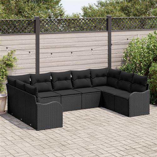 Non Communiqué Noir Ensemble De Canapé De Jardin 9 Pièces Avec Coussins Rattan Poly Canapé De Jardin 2 Places Avec Coussins Rattan Poly