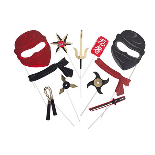 kit photobooth ninja 11 pièces noir rouge or - 91500
