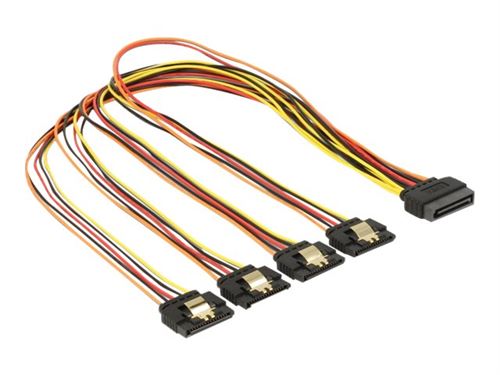 Delock - Rallonge de câble d'alimentation - alimentation SATA (M) verrouillé pour alimentation SATA (F) clip métal - 50 cm - noir, jaune, rouge, orange