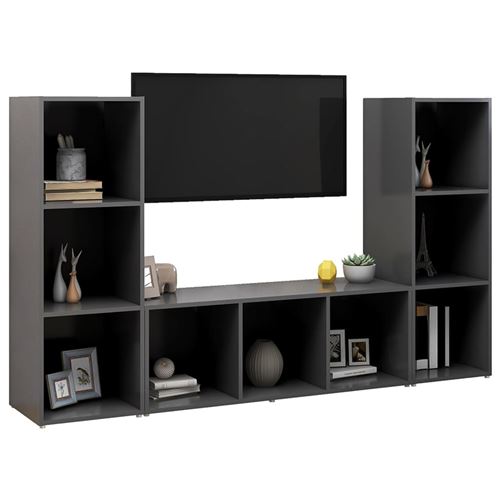 vidaXL Meubles TV 3 pcs Gris 107x35x37 cm Aggloméré