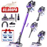 Aspirateur Balai 65000pa, Aspirateur Balai Sans Fil 520W, 8 en 1, 50 Min Autonomie, Batterie 2500mah*8, Lumière LED, 2L Pour Les Sols et Tapis