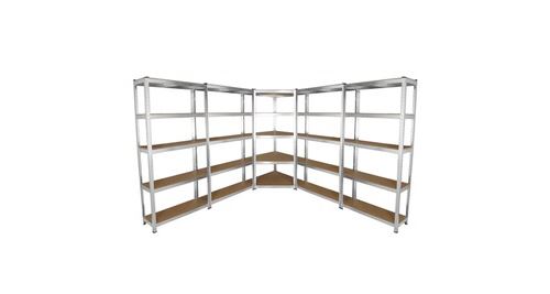 Non Communiqué Gris Lot De 4 Etagères De Rangement De 90Cm & 1 Etagère D’angle Galwix, Ensemble De Rayonnages De Garage Fini Acier Galvanisé