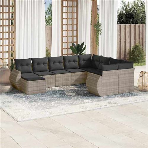 Non Communiqué Gris Vidaxl Salon De Jardin Avec Coussins 10 Pcs, Canapés De Terrasse, Ensemble De Meubles De Patio, Mobilier D'extérieur, 3254199