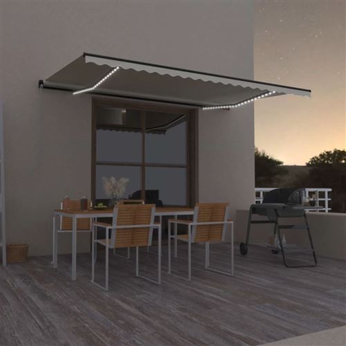 vidaXL Auvent manuel rétractable avec LED 500x300 cm Crème3069142