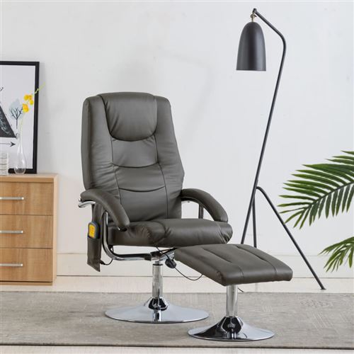 vidaXL Fauteuil de massage avec repose-pied Gris Similicuir