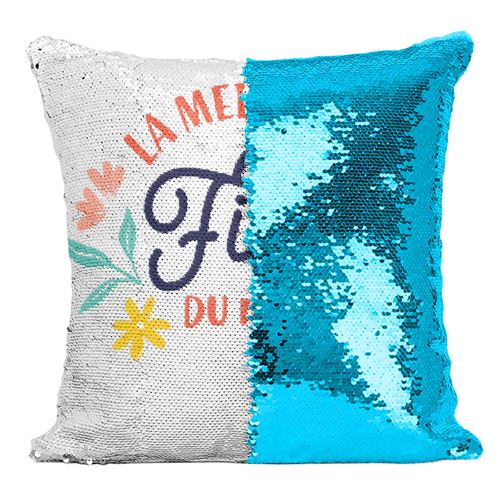 Fabulous Coussin avec Housse Sequin - Paillettes Turquoise La Meilleure Fille du Monde [40 x 40 cm]