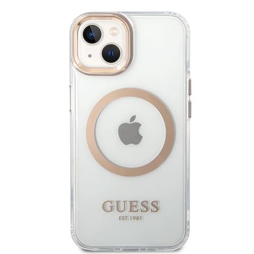 Coque pour iPhone 15 Plus / iPhone 14 Plus - Guess Metal Outline Magsafe (GUHMP15MHTRMD) - Or