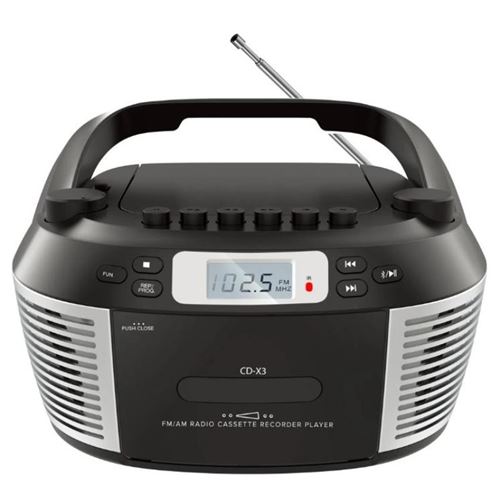 LINFE Lecteur CD avec télécommande, haut-parleur Bluetooth, lecteur de cassettes, radio, cadeau pour étudiants, grands-parents, noir