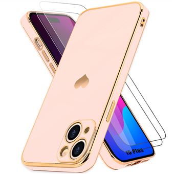 Coque pour iPhone 15 Plus Rose Antichoc Motif Cœur Amour et 2 Verres Trempés - BOOLING - 1