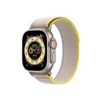 Apple Watch Ultra - 49 mm - titane - montre intelligente avec Boucle Trail - deux couches de matières textiles tissées - jaune/beige - taille du bracelet : S/M - 32 Go - Wi-Fi, LTE, UWB, Bluetooth - 4G - 61.3 g