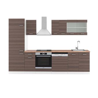 Cuisine Intégrée R-Line Vicco 300cm - Chêne Blanc, Réfrigérateur Inclus (neuf)