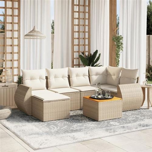 Non Communiqué Beige Salon De Jardin Modulable Vidaxl Rotin 7 Pieces X 70 X 69