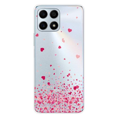Coque en silicone imprimée compatible Huawei Honor X8A Confettis de Coeurs Rose
