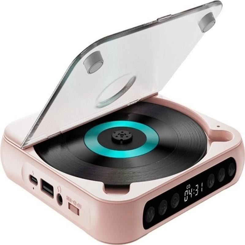 Brightake Lecteur CD Bluetooth portable avec charge rapide USB-C - Fin et compact - Prise en charge des fichiers MP3/WMA - Couleur rose