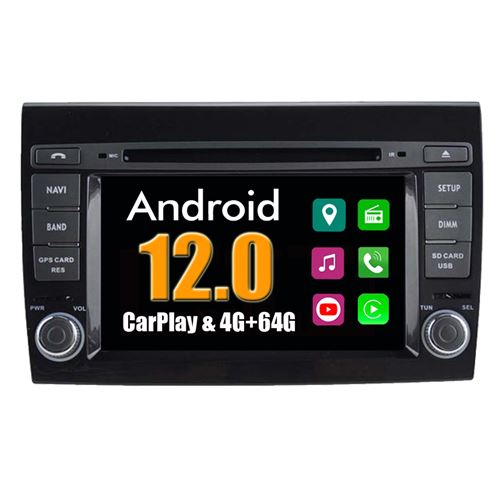 Autoradio CarPlay Multimédia RoverOne Android 4Go RAM 64Go ROM GPS pour Fiat Bravo 2007-2013