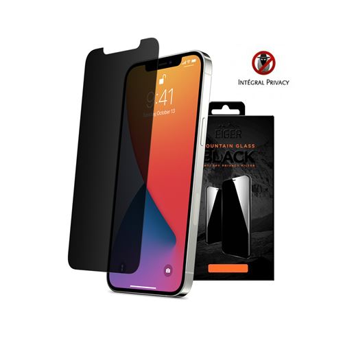 Eiger Mountain - Protection d'écran pour téléphone portable - 2.5D - verre - avec filtre de confidentialité - à double sens - noir - pour Apple iPhone 12, 12 Pro