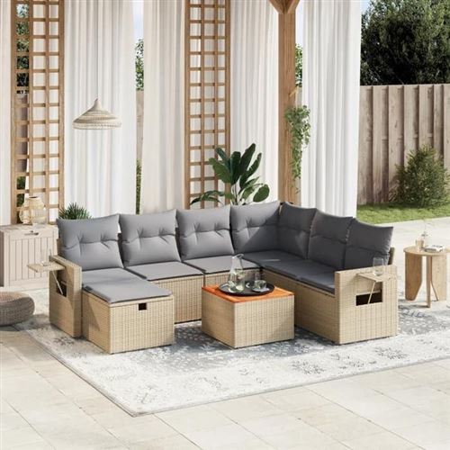 Non Communiqué Or Vidaxl Salon De Jardin Modulable - Lot De 8 Pièces - Résine - Beige - 7 Personnes