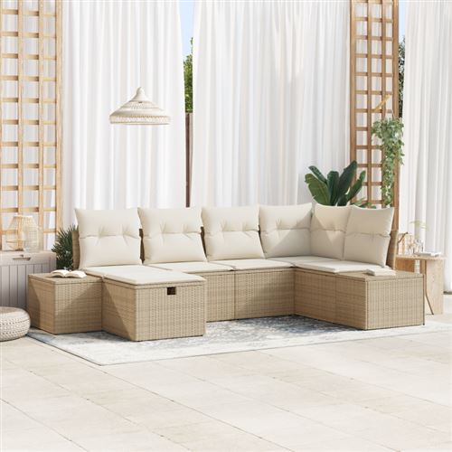 Non Communiqué Beige Ensemble De Canapé De Jardin 6 Pièces Avec Coussins Poly Rotin