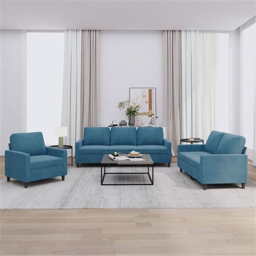VIDAXL - Ensemble de Canapés - Velours - Bleu - 3 Pièces - Image 2