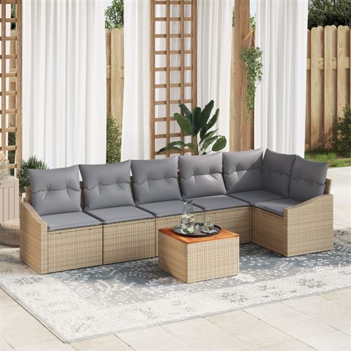 Non Communiqué Beige Ensemble De Canapés De Jardin 7 Pièces Avec Coussins Poly Rattan Acacia