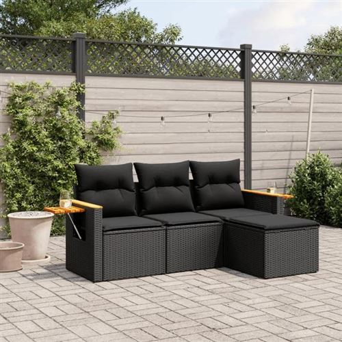 Non Communiqué Noir Vidaxl Salon De Jardin Avec Coussins 4 Pcs, Canapés De Terrasse, Ensemble De Meubles De Patio, Mobilier D'extérieur, 3259143