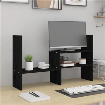 vidaXL Support pour moniteur Noir (39-72)x17x43 cm Bois de pin solide 814013 - 1