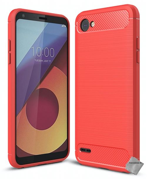 Housse etui coque silicone gel carbone pour LG Q6 avec film ecran - ROUGE