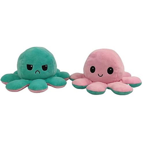 Animal en peluche de Poulpe Réversible Doux 19cm-Rose et vert