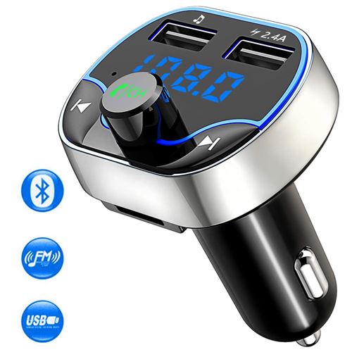 Lamzien Transmetteur Fm Bluetooth, Kit Main Libre Voiture Bluetooth Chargeur Voiture Avec Dual Usb Ports 5V/2.4A & 1A, Adaptateur Radio Support Main Libre, Carte Tf, Clé Usb