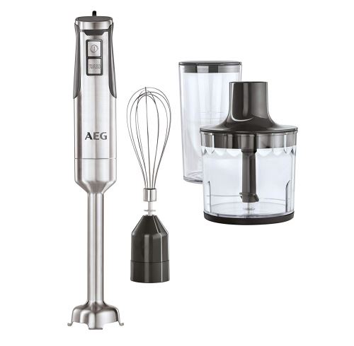 AEG PremiumLine 7Series STM 7500S Mixeur plongeant en inox + Accessoires / 700 W / 2 vitesses / Mode turbo / 2 couteaux au revêtement en titane