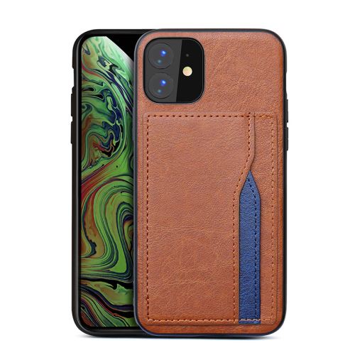 Coque en cuir avec fente carte pour Apple iPhone 11 6.1 - Brun