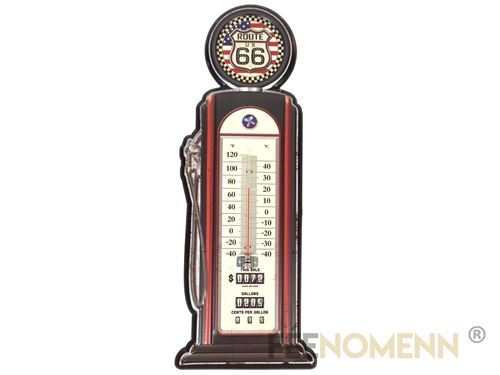 thermomètre déco vintage en métal - pompe à essence - ecusson route 66 (48x17cm)