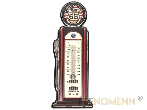 FÉENOMENNthermomètre déco vintage en métal - pompe à essence - ecusson route 66 (48x17cm)