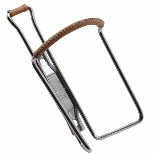 Porte bidon zefal vintage acier chrome avec gainage cuir marron diam 4mm 80g
