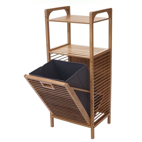Étagère avec corbeille à linge MENDLER HWC-B94 bambou 95x40x30cm 28l