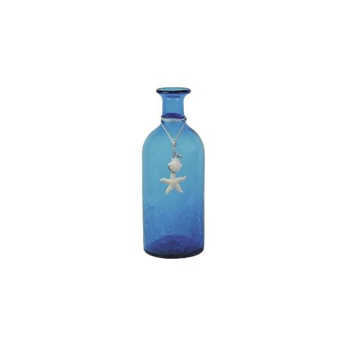 Aubry Gaspard - Vase bouteille en verre teinté bleu
