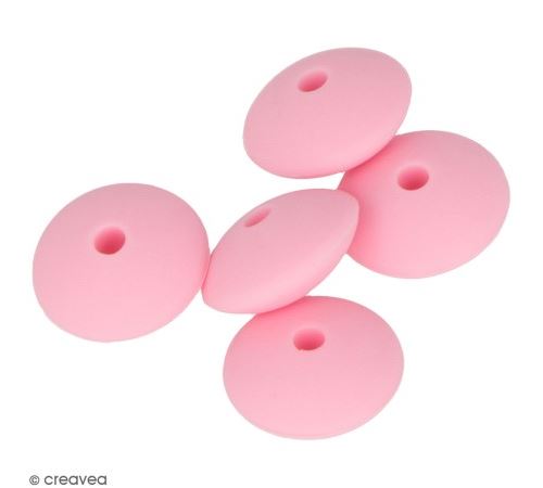 Lot de perles plates en silicone - 12 x 7 mm - Rose - 5 pcs