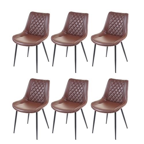 6x chaise de salle à manger MENDLER HWC-E56, chaise de cuisine, vintage similicuir, marron