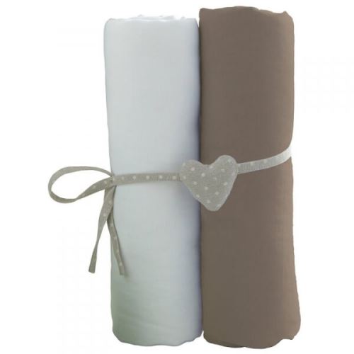 Lot de 2 draps housse blanc / taupe 70 x 140 cm - babycalin